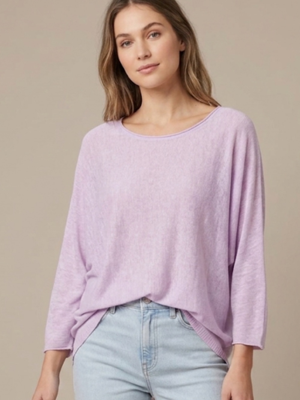 Lilac Purple Linen Jersey Knit boxy oversized top medium
